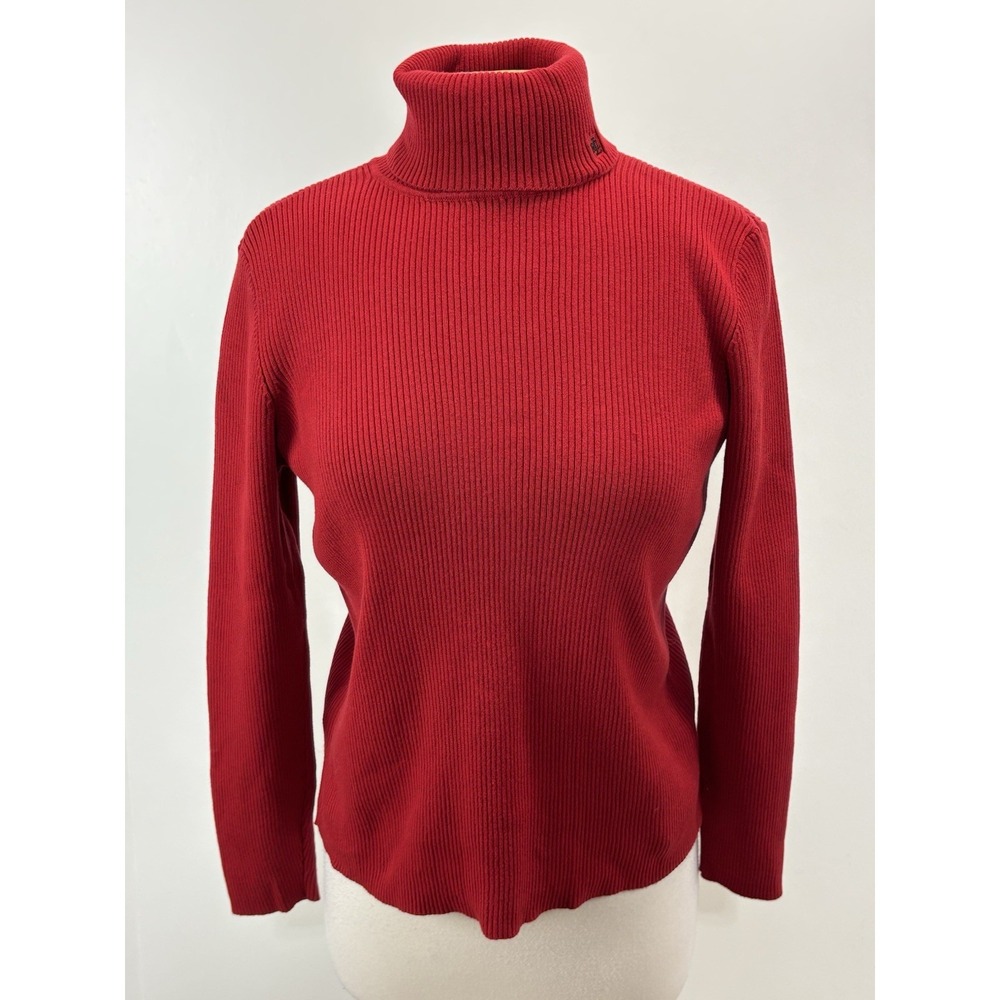 Lauren Ralph Lauren Ribbed Turtleneck Sweater Women's L Red Monogram Classic